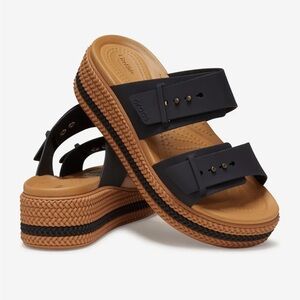 CROCS Two-Strap Platform Sandals in Black and Tan